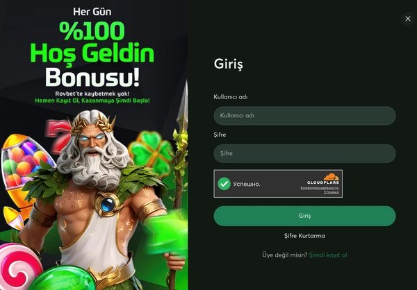 Rovbet Türkiye giriş ekranı